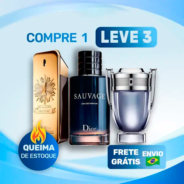 3 Perfumes Masculinos (100ml) - Sauvage | Invictus | 1 Million In Black (5 Anos Perfumaria Safra)