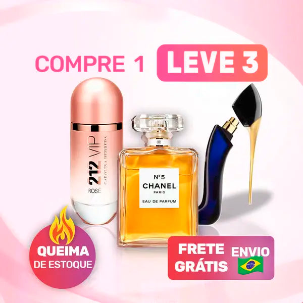 Combo 3 Perfumes Femininos Importados (100ml) - 212 VIP Rosé | Chanel Nº 5 | Good Girl
