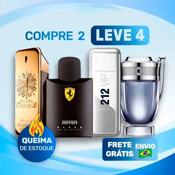 4 Perfumes Masculinos [100ml] - 1 Million | Ferrari Black | 212 VIP NYC | Invictus - 5 Anos Perfumaria Safra