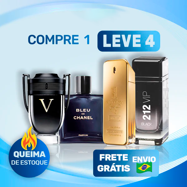 4 Perfumes Masculinos Importados (100ml) - 1 Million | 212 | Invictus | BLEU (5 Anos Perfumaria Safra)